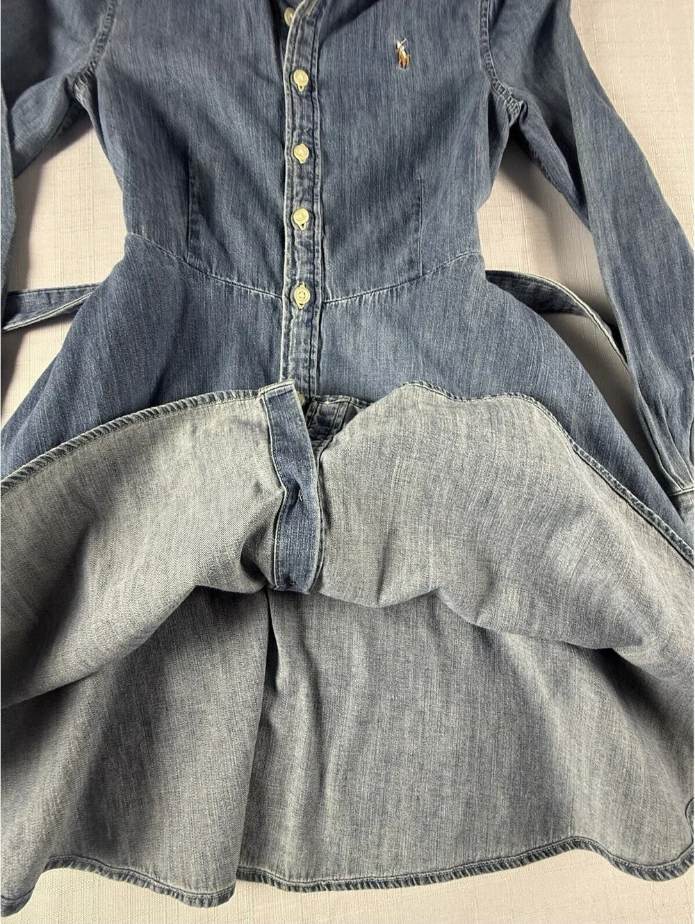 Polo Ralph Lauren Girls Denim Shirt Dress Belted Blue  Pony Logo  Size 10